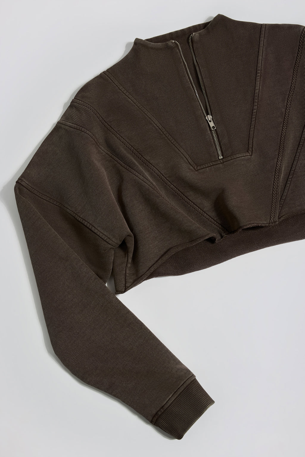 Acid Wash Cropped Sweatshirt in Brown